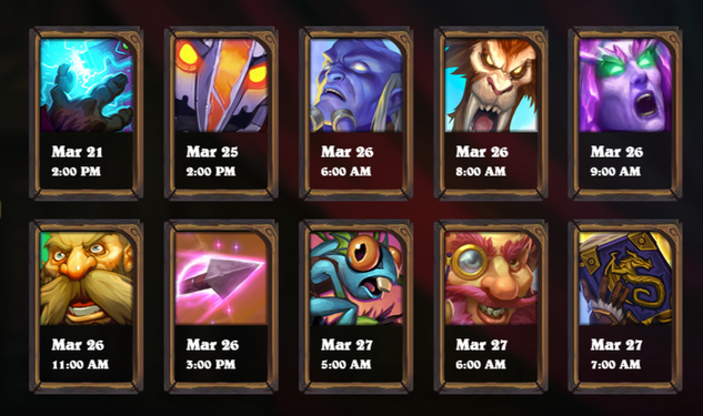 Card reveal schedule for March 21-27.