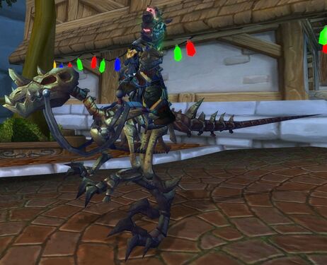 A Fossilized Raptor mount in World of Warcraft