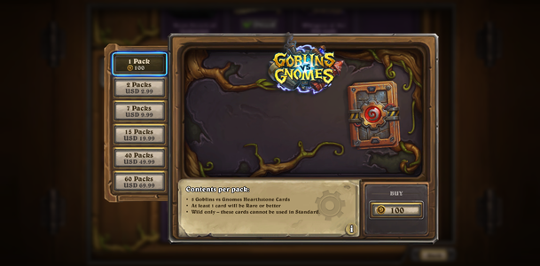 The shop showing the purchase screen for Goblins vs Gnomes packs