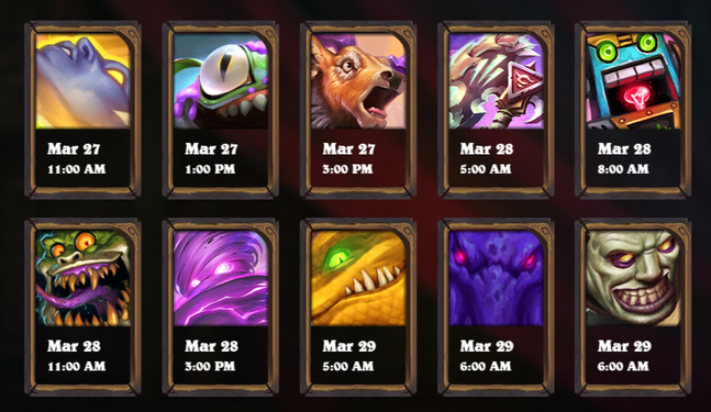 Card reveal schedule for March 27-29.
