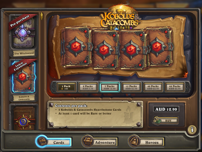 The shop showing the purchase screen for Kobolds & Catacombs packs before Patch 16.0.0.37060