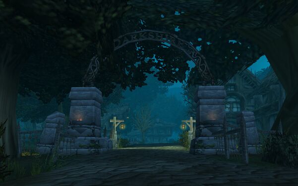 The gates of Darkshire in World of Warcraft