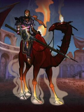 Later concept for Nexus-Champion Saraad. The design for the camel and lance were further developed to produce the final version