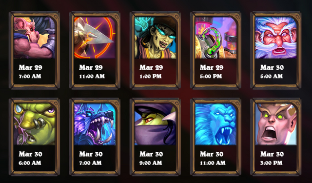 Card reveal schedule for March 29-30.